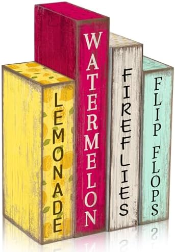 Lineshading 4 Pcs Summer Table Decoration Wooden Book Lemon Watermelon Sign by Lineshading