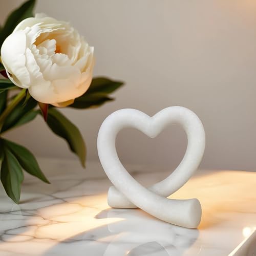 Lescafita Imitation Marble White Heart Decor Sculpture, Elegant Love Heart Statue Minimalist Modern Home Decor for Living Room Shelf Desk Coffee Table, Wedding Gift - Image 2