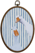 Whimsical Blue Stripe Goose Art, Cottage Core Oval Wall Decor, Waterproof by Unknown