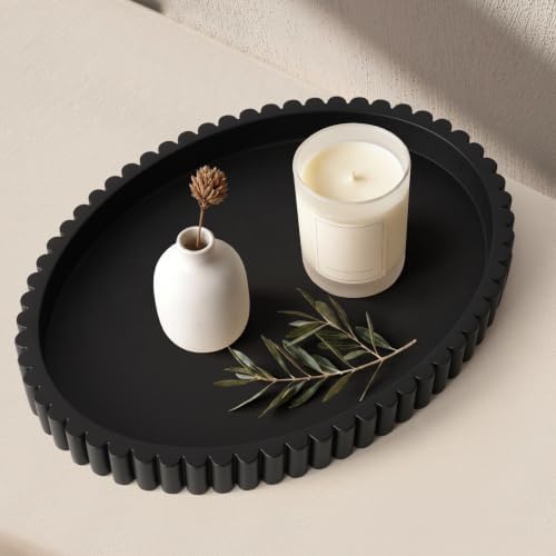 Oval Tray for Coffee Table Decor, 15" Concrete Coffee Table Tray, Black by Cathyeen