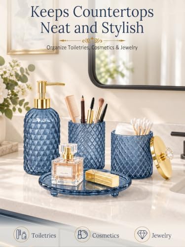 Haturi Glass Bathroom Accessories Set, Navy Blue Bathroom Set, 4 Pcs - Image 6