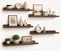 24inch Long Floating Shelves for Wall Decor, 5-Set Shelves with Lip, Walnut by RicherHouse