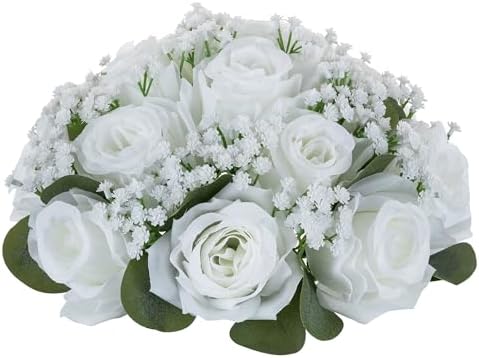 BLOSMON White Flower Balls for Centerpieces: 2 Pcs, Rose and Babys Breath - Image 4