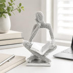 Sparkling Silver Reading Women Statue, Abstract Resin Thinker Sculptures - Image 5