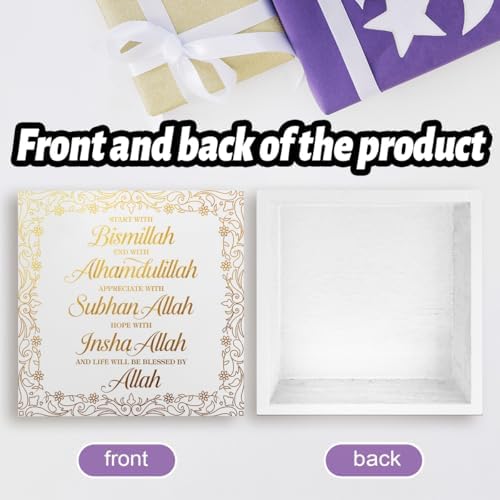Islamic Decor Eid Mubarak Decorations Wooden Box Sign Desktop Decor Ramadan Decorations for Home Islamic Gifts for Friends Coworkers Allah for Desk Shelf Table - Image 3