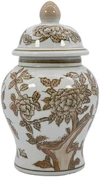 8" Ceramic Ginger Jar w/Lid - Classic Chinese Style Porcelain Jar Tea Storage for Home Decor Decorative Centerpiece Vintage Accent Antique Vase Jingdezhen (Brown & White) - Image 5