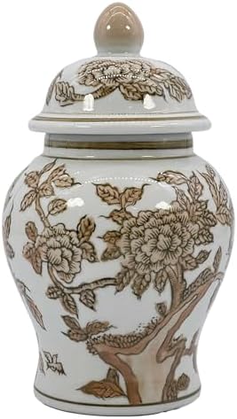 8" Ceramic Ginger Jar w/Lid - Classic Chinese Style Porcelain Jar Tea Storage for Home Decor Decorative Centerpiece Vintage Accent Antique Vase Jingdezhen (Brown & White) - Image 5