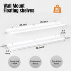 36inch Long Floating Shelves for Wall Decor, 3-Set Shelves with Lip, White - Image 3