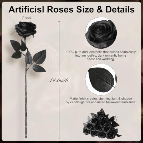 Nubry Artificial Silk Roses, 10pcs Fake Black Roses Bouquet - Image 2