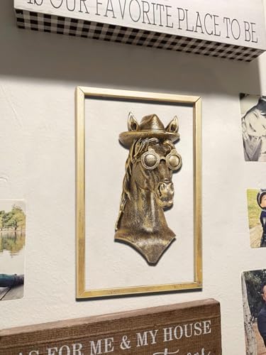 Newinhome Animal Heads Wall Decor (Includes Metal Frame) Resin Animals Sculptures Head Wall Hanging Decoration Gold vintage Wall Sculpture for Living Room Bedroom Office(Horse) - Image 2