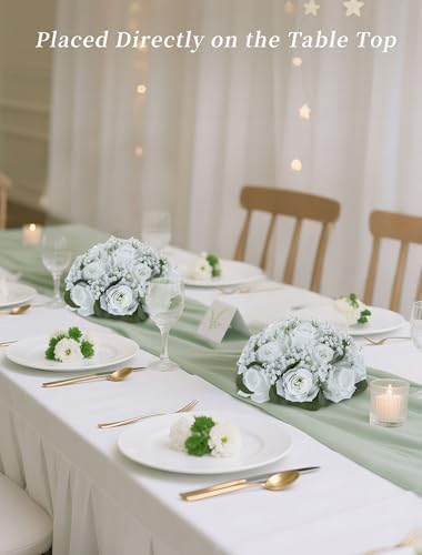 BLOSMON White Flowers for Wedding Centerpieces: 10 Pcs, Rose Babys Breath - Image 2
