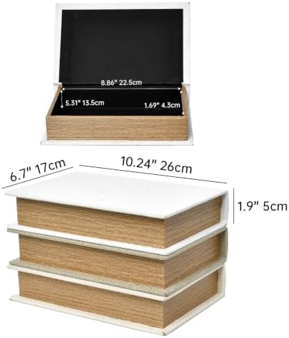 DECOR4SEASON Modern Linen and Wood Decorative Faux Book Boxes Set of 3,10" - Image 2
