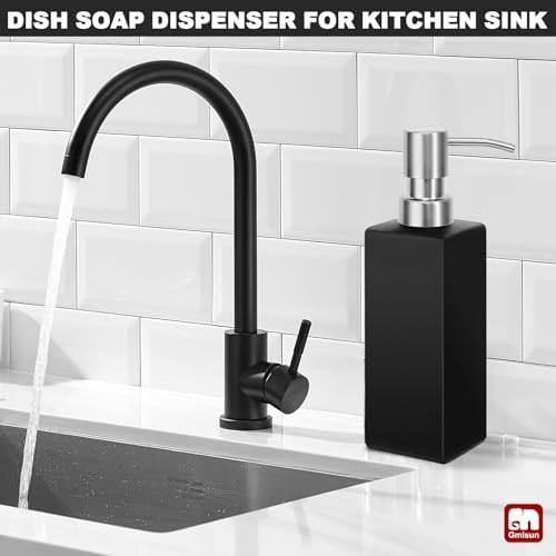 GMISUN Black Soap Dispenser Bathroom, Glass Hand Soap Dispenser with Stainless Steel Pump, 12 fl oz/350ml Refillable Dish Dispensers for Kitchen, Modern Liquid Lotion Bottles for Bathroom Countertop - Image 4