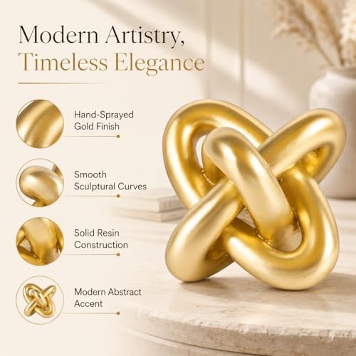 XMGZQ Gold Knot Decor for Coffee Table Book,Chain Link Living Room Decor Item for Bookshelf Entryway Nightstand TV Stand,Minimalist Knot Sculpture for Home Living Room,Centerpiece Table Decorations - Image 2