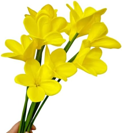 10 pcs Yellow Artificial Plumeria Flowers with Stems,13inch Real Touch by Unknown