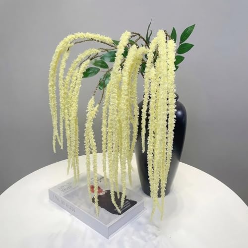2Pcs Amaranthus Artificial Flower, 43" Faux Hanging Amaranthus Silk Cascading Floral Stems for Wedding Bouquet, Home Vase Decor, Bendable Stems Fake Hanging Plants (Beige) - Image 7