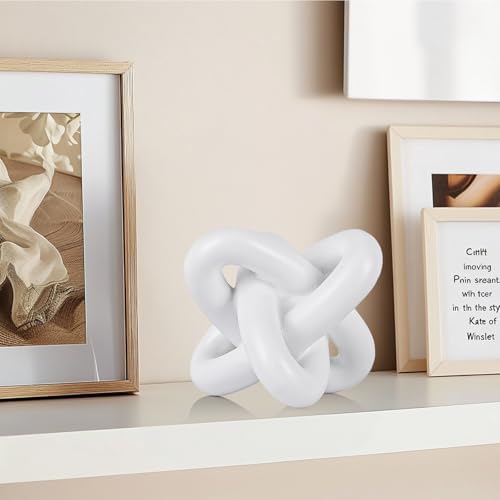 White knot sculpture, three-knot sculpture white home decor accent, suitable for rustic-style coffee table stands, living room TV cabinets, dining tables, entryway shelves, and small decorations. - Image 2