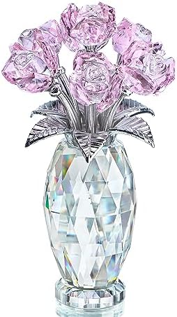 Pink Crystal Glass Rose Figurine Flower Home Table Centerpiece Decor by HDHYALINEDORA