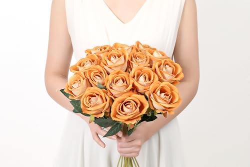 SITUMEIZI 15PCS Artificial Roses Silk Flowers Fake Roses Realistic Bouquet Long Stem with Gift Box for Mother's Gift Day Home Party Wedding Decorations(Gold) - Image 3