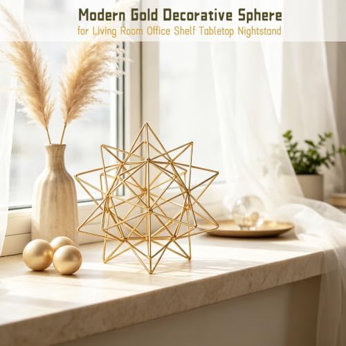 Gold Geometric Sphere Metal Tabletop Decor Sculpture - Image 6