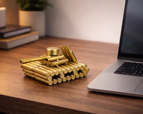 Bullet Shell Casing Shaped Tank Sculpture, Army-Inspired Tank Figurine Desk Decor Metal Craft Collectible Gift - Image 7