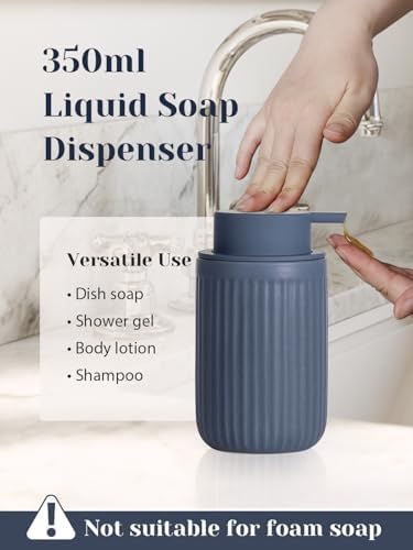 INGOFIN 4 Pcs Ceramic Bathroom Accessory Set - Liquid Soap Dispenser, Toothbrush Holder,Contain Cotton Swab Jar & Soap Dish,Countertop Accessories for Home, Guest Bathroom, Office, Matte Blue - Image 5