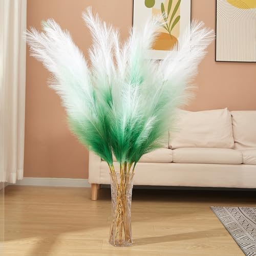 7 Pcs 45" Faux Pampas Grass – Fluffy Artificial Pompous Grass for Tall Floor Vase, Non-Shedding Home Decor, Boho Wedding Flowers, Baby Shower Centerpieces, Bedroom & Living Room Decor (Green Gradient) - Image 4