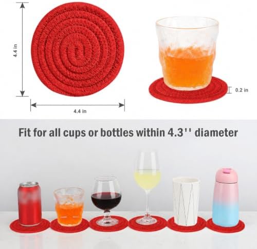 ABenkle 8 Pcs Drink Coasters with Holder, Cotton Woven Absorbent Coasters for Drinks, Minimalist Home Decor Coaster Set for Wooden Tabletop Protection Table, 4.3 inches - Image 2