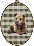 dvhdajed Vintage Bear Oval Wall Art Decor, Cabin Bear Green Checkered Framed Canvas Art, Baby Boys Nursery Decoration, Farmhouse Rustic Animal Wall Hanging Decor for Toddler Room Bedroom,8.7x11.3 In by dvhdajed