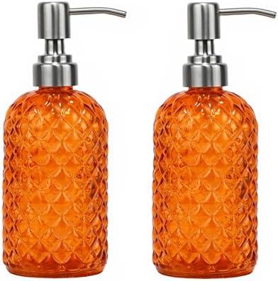 16oz Diamond Pattern Glass Soap Dispenser with Rust Resistant Pump by SDlumeiy