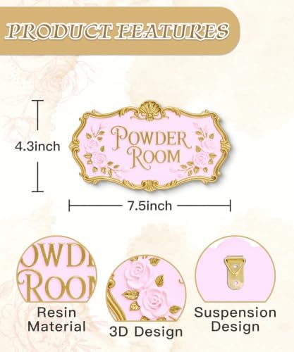 Putuo Decor 3D Powder Room Resin Wall Decor Plaque, Pink Wall Decor - Image 2