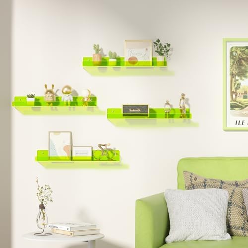 upsimples 4 Pcs 15" Acrylic Shelves for Wall Display, Fluorescent Green - Image 2