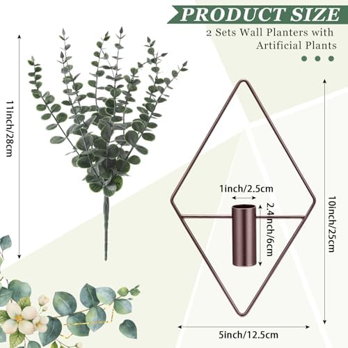 Jexine 2 Pcs Hanging Artificial Planters Wall Decor, Bronze, Eucalyptus - Image 2