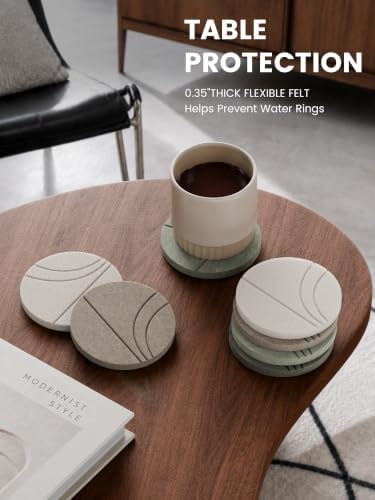 Fluxynara Felt Coasters with Holder, Set of 8 for Drinks, Linen Dusk - Wave - Image 3