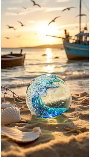 Hand Blown Ocean Wave Glass Ball ：Unique Gift for Beach Lovers，Beach Decorations for Home, Sea Glass Paperweight for Coastal Room Decor, Aquarium & Ocean Themed Decorations - Image 6
