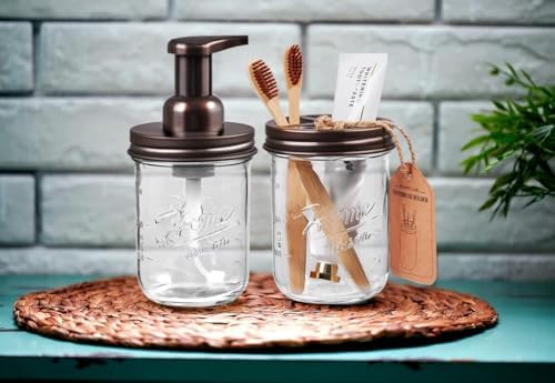 SheeChung Mason Jar Foaming Soap Dispenser and Toothbrush Holder Set,Bronze - Image 5