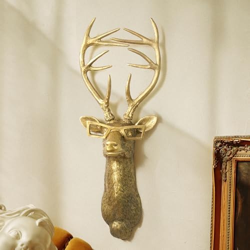 GUASDIE Animal Heads Wall Decor, Faux Deer Head Mount, Animal Sculptures Wall Decor, Resin Animal Head Wall Hanging Decoration for Living Room Bedroom Kitchen Gift,Deer - Image 2