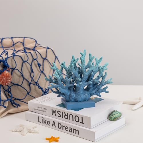 5.8" H Blue Coral Decor, Resin Coral Statue, Nautical Decorations for Home, Beach/Coastal/Ocean Themed Cabinet Shelf Tabletop Decor - Image 4