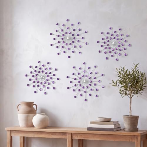 ZEXUIRU 4 Set Silver Starburst Wall Art for Home Decor Metal Bling Crystal Rhinestones Sunburst Wall Decor Sparkling Rhinestone Art Accent Silver - 13 in - Image 4