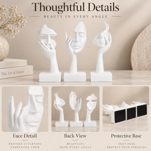3 Pcs Thinker Large Statue Set - White Art Abstract Home Accent Figurines for Living Room, Bedroom, Shelves, Office Desktop, Coffee Table Decor, Gift for Women (3 Pcs White, 9") - Image 5
