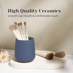 INGOFIN 3 Pcs Ceramic Bathroom Accessory Set - Liquid Soap Dispenser, Toothbrush Holder & Tray, Bathroom Counter Set, Countertop Essentials for Home, Guest Bathroom, or Office Use, Matte Blue - Image 4