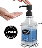 LMQML Soap Dispenser - 2 Pack, Antique Design Thick Glass Hand Soap Dispensers with Sturdy Tray; 304 Rust Proof Stainless Steel Black Pump, 12Pcs Stickers, for Kitchen, Bathroom - Image 3