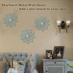 DXYAKY Set of 3 Modern Starburst Wall Decor, Metal Wall Sculpture with Crystal Accents, Blue 3D Wall Art for Living Room, Bedroom & Home, Elegant Hanging Wall Decoration - Image 7