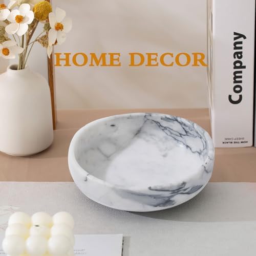 6.7" Decorative Bowl - Natural Marble Key Bowl & Centerpiece (White & Grey) - Image 3