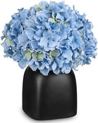 Briful Blue Hydrangea Artificial Flowers in Ceramic Vase, Black Vase Farmhouse Centerpieces for Tables, Dining Table Vase with Fake Flowers for Home Decor Indoor Kitchen Living Room by Briful