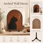 Vintage Black Cat Table Decor Arched Wooden Frame with Stand, Moody Gothic Animal Artwork for Desk Shelf Mantel, Unique Living Room Bedroom Home Decorations - Image 4