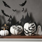 FESTGLOX Black and White Pumpkins with Bats for Halloween Indoor Decor - Image 3