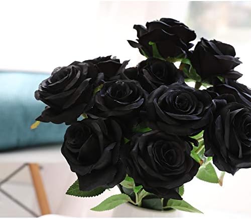 10pcs Black Roses Artificial Flowers, Realistic Faux Rose with Long Stem - Image 3