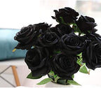 10pcs Black Roses Artificial Flowers, Realistic Faux Rose with Long Stem - Image 3