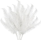Oairse 8 Pcs Christmas Tree Picks and Sprays White Glitter Christmas Picks 28" Christmas Glitter Feathers Leaves Stems for Christmas Tree Filler Branches Wreaths Centerpieces Holiday Decorations by Oairse